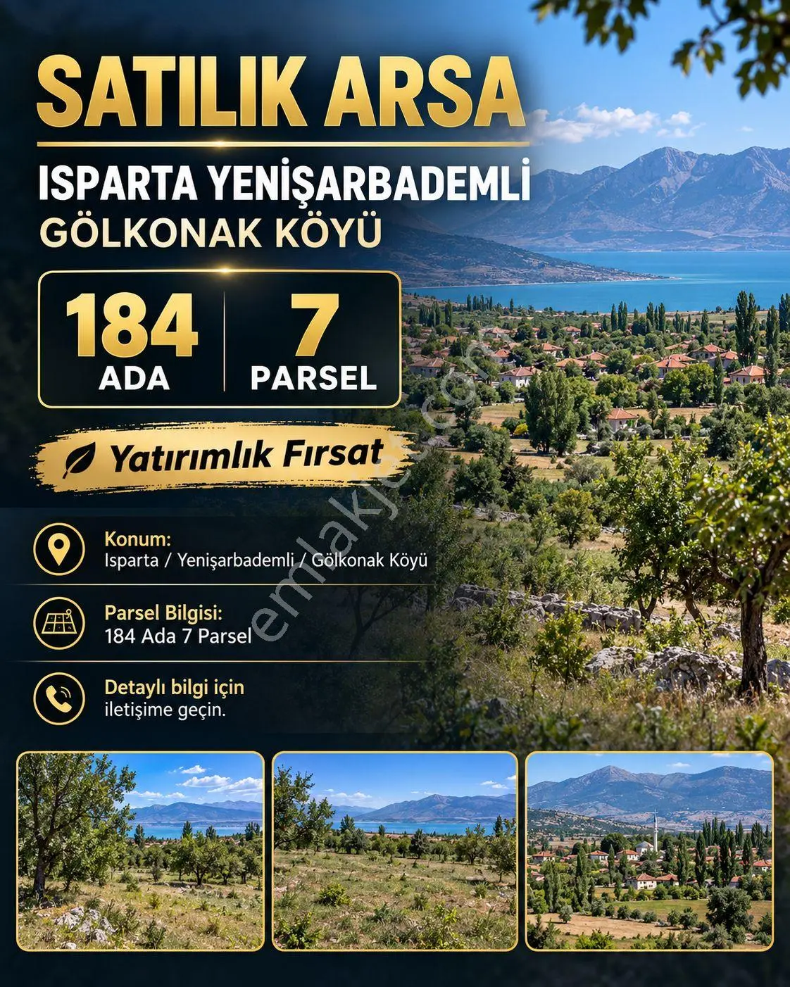 İdamax 'tan Yenişarbademli Gölkonakta Satılık Arsa