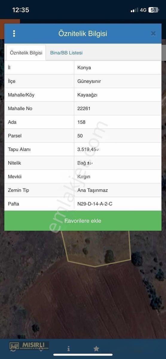 Konya Güneysınır Kayaağzı Mahallesinde Satılık Bağ