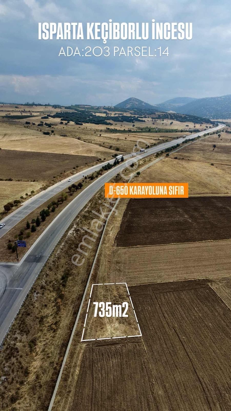 Isparta'da D-650 Karayoluna Sıfır 735m2 Tek Tapu Fırsat — fotoğraf 2