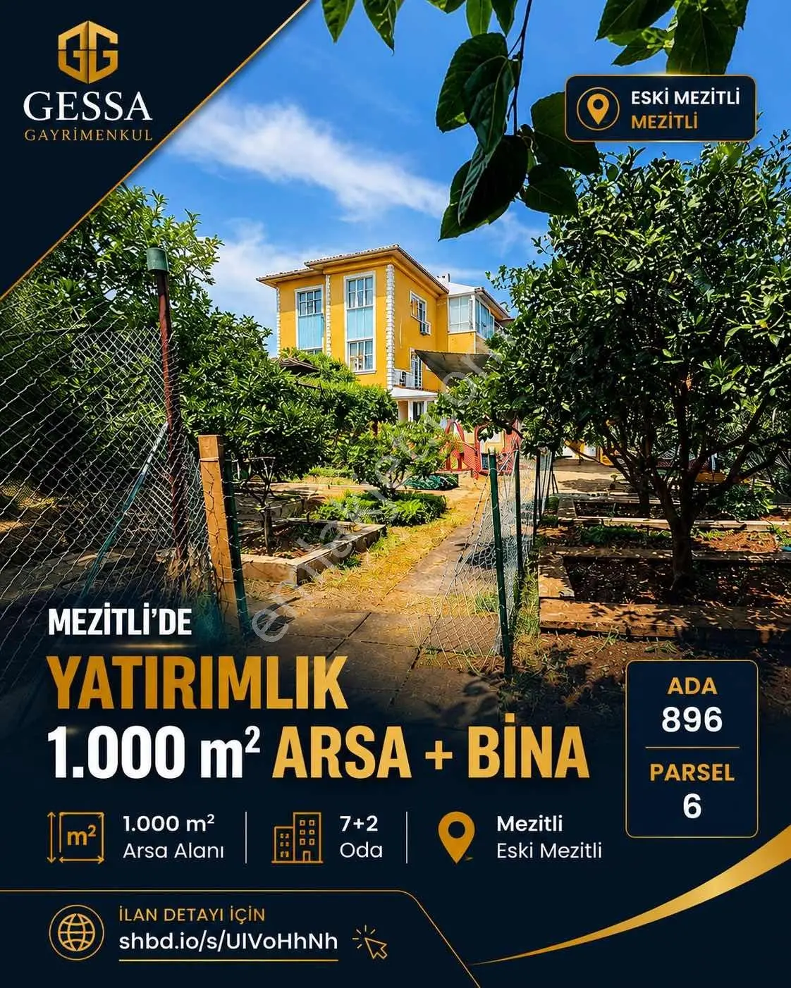 Mezitli Eski Mezitlide Yatırımlık 1.000 M2 Arsalı Bina