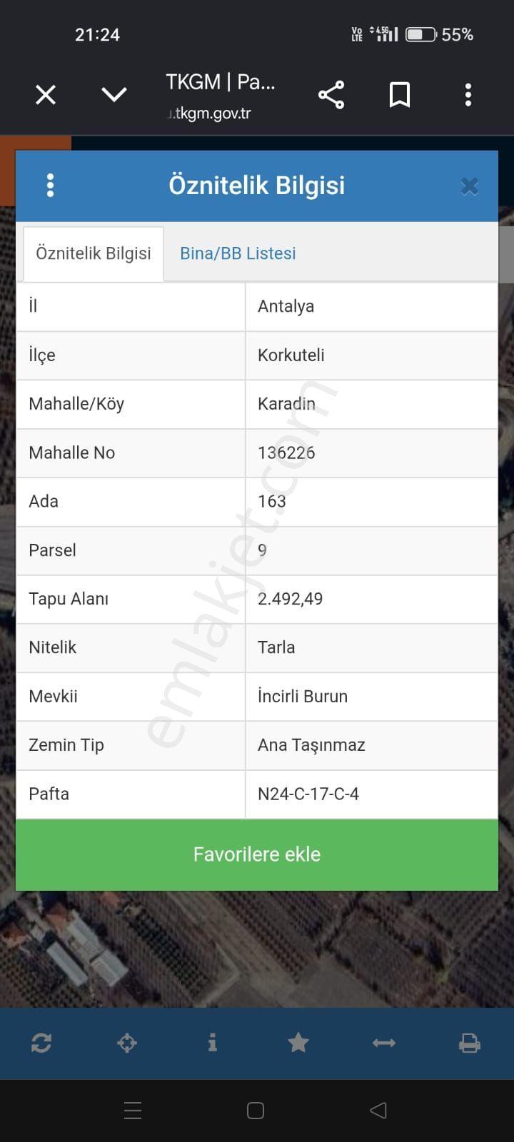 Korkuteli Karadin Satilik 2450m2 Tarla