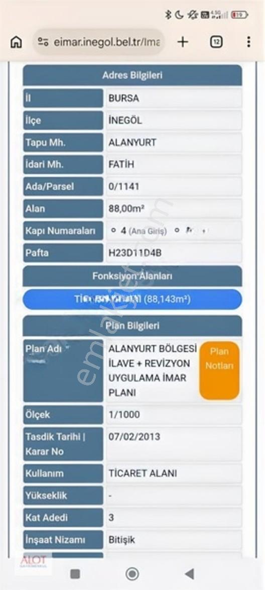 Alanyurt Fatih Mah 88m2 Yatırımlık Fırsat Ticari Arsa