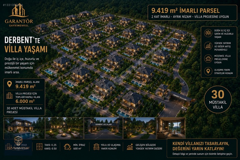 Garantör// Villa Projesine Uygun 0.50 Kaks-9.419m2 Köşe Parsel// — fotoğraf 15