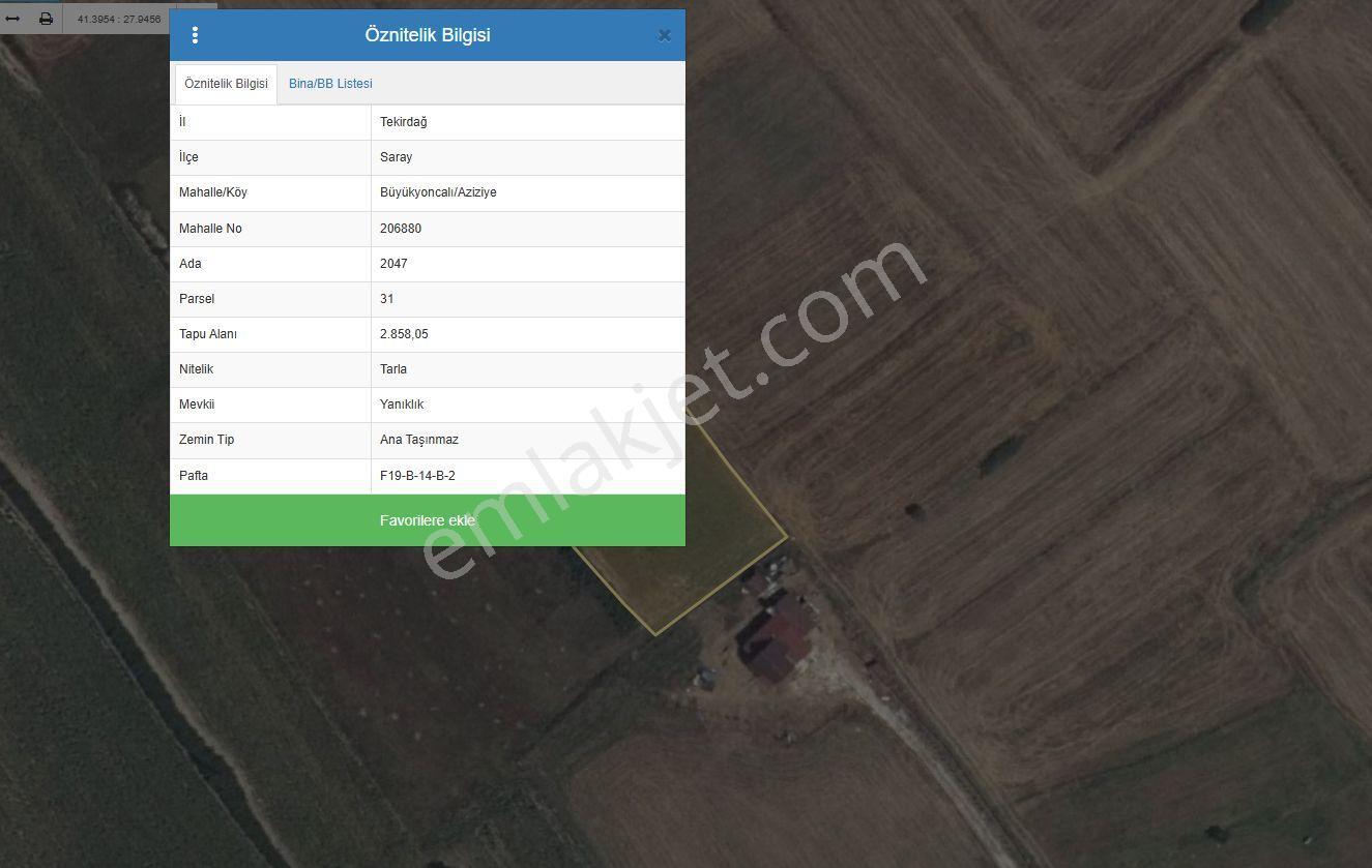 Tekirdağ Saray Yanıklık Mevkiinde Tek Tapulu 2858m2 Tarla — fotoğraf 2