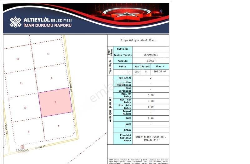 Altıeylül Cinge Fırsat 2 Kat İmarlı Arsa — fotoğraf 4