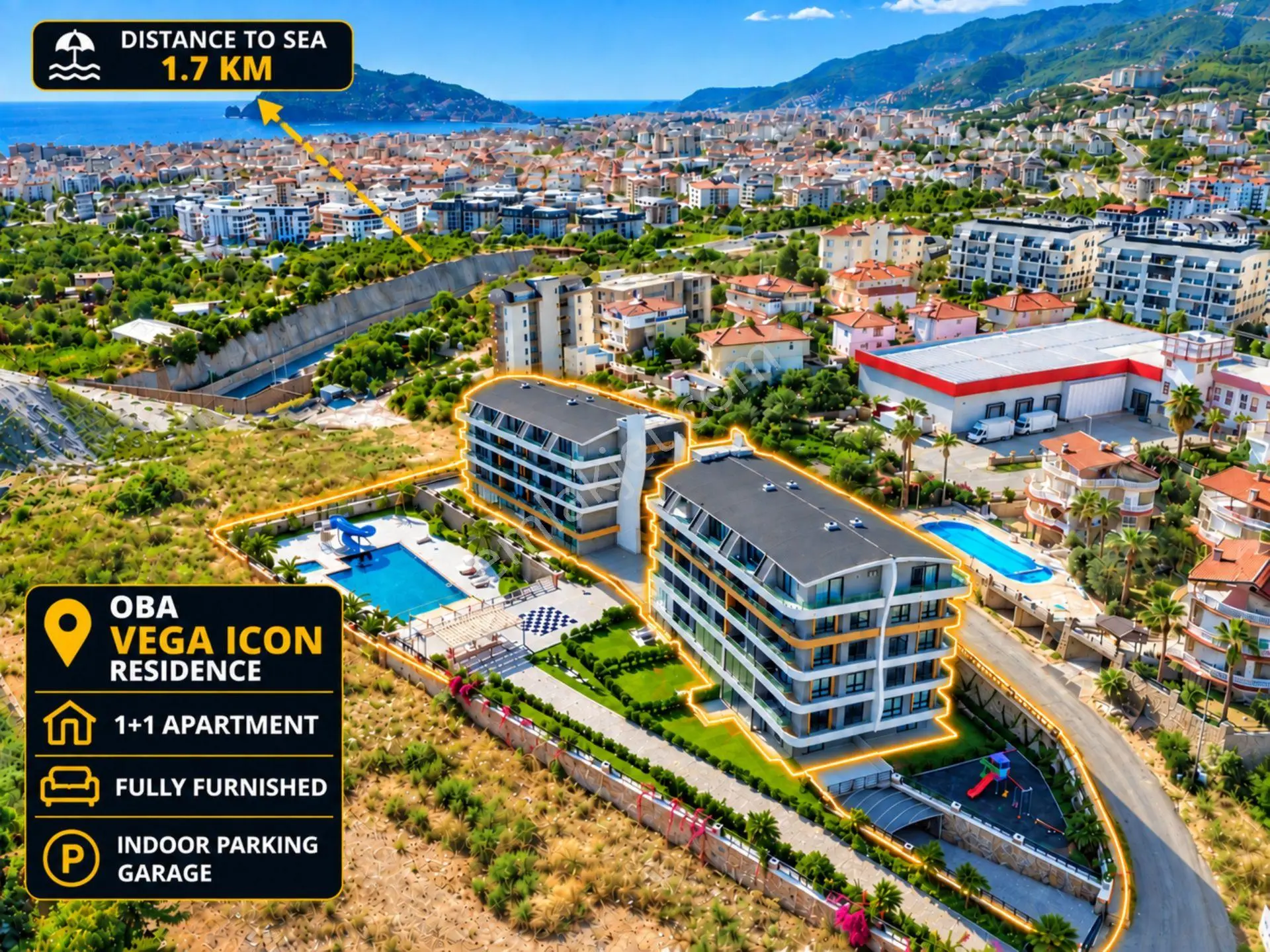 Alanya Oba'Da Satılık Ful Eşyalı Deniz Ve Havuz Manzaralı 1+1 Daire