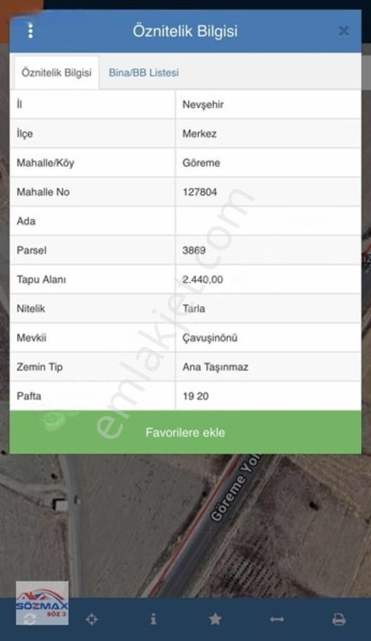 Göreme Çavuşinde 2.440 M² Yatırımlık Tarla