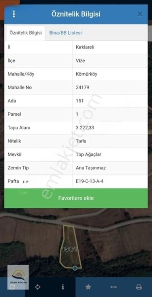 Kırklareli Vize Kömürköy'de Asfalt Cephe Tarlada 268m² Parsel — fotoğraf 2