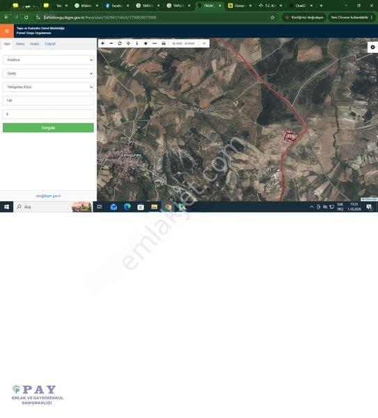 Pay'dan Satılık Gediz Yenigüney Köyünde Tarla
