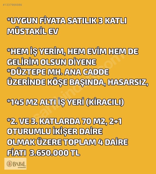 Uygun Fiyat 3 Katlı,köşe Başı,145 M2 Ana Cd.4 Daire+140 İş Yeri