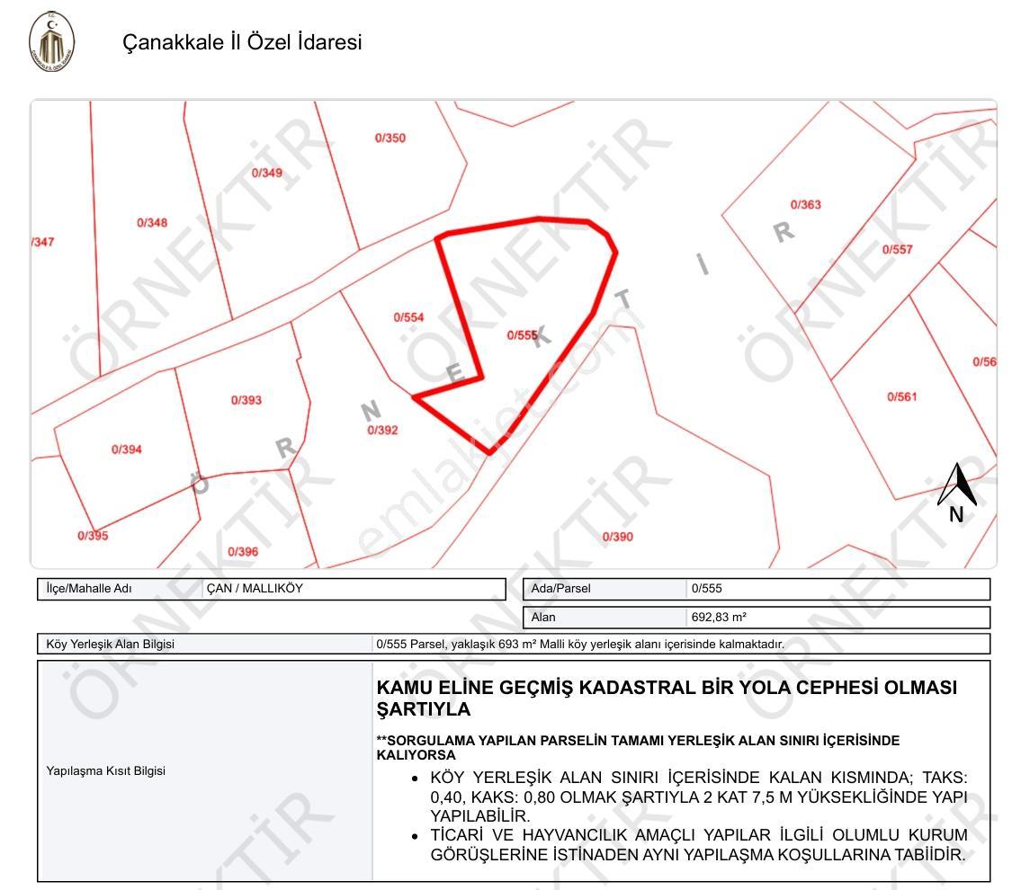 Çanakkale Çan Mallıköy'de 692m2 Köyiçi İmarlı Arsa — fotoğraf 3