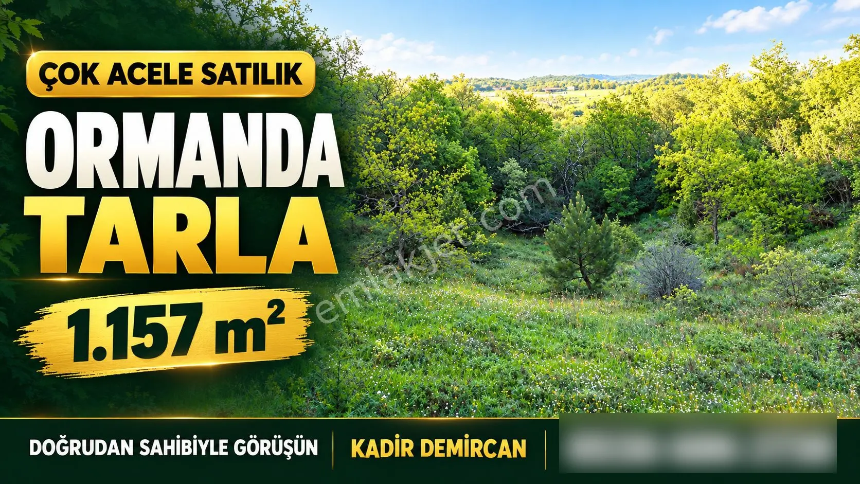1.157 M2 Satılık Tarla Keşif Arazi. Asfaltta Yakın, Ormandan Özel Yolu Var.