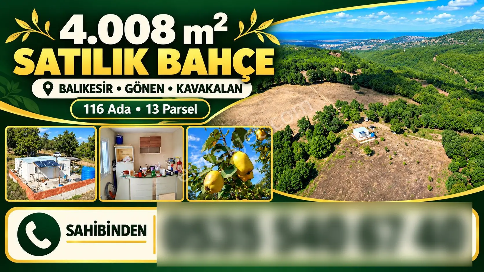 4.008 M2 Satılık Bağ Evi. Keşif Arazi. Balıkesir Gönen Kavakalan 116 Ada 13 Pars...