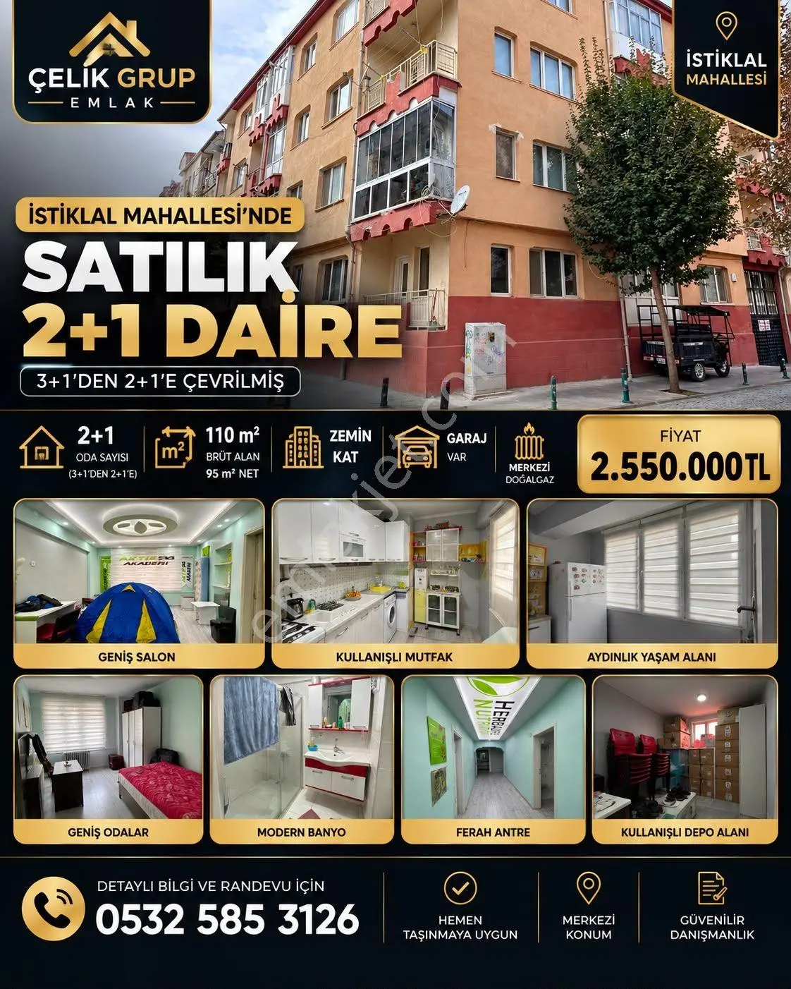 İstiklal Mahallesi’nde 2+1 | 110 M² | Garajlı | Zemin Kat | 2.550.000 Tl — fotoğraf 14
